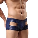 Sexy Underwear Boxers for Men Hollow Out Pouch Trunk Shorts Sapphire Blue Size L