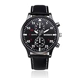Start Men's Business Retro Design Leather Band Wrist Watch (Black)