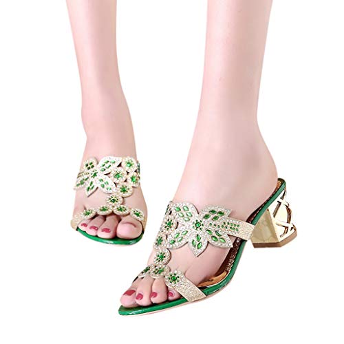 Tantisy â™£â†­â™£ Highwater Heeled Sandals Bohemia Crystal Roma Slipper Fashion Outdoor Slippers Flip Flops Oxfords for Womens Green