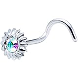 Body Candy Steel 925 Silver Aurora Flower Nose Stud Ring Created with Swarovski Crystals 22 Gauge 3/16