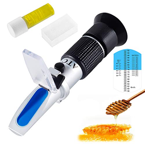 Honey Refractometer with ATC Tiaoyeer Refractometer for Honey Moisture, Brix and Baume, 5890
