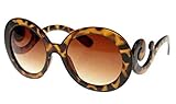 Brown TORTOISE Womens Designer Inspired Round Fashion Sunglasses Baroque Swirl
