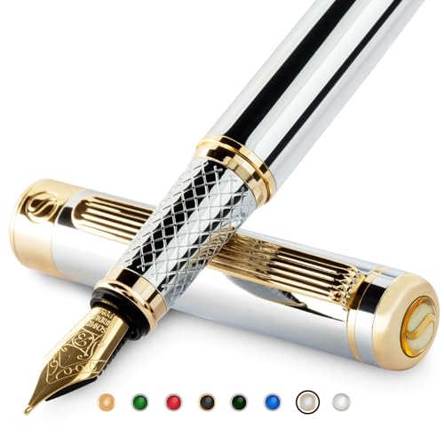 Scriveiner Silver Chrome Fountain Pen Stunning Luxury Pen With