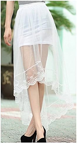 Rustsoul Womens Boho Chiffon Lace High Low Asymmetrical Long Maxi Skirt White One Size
