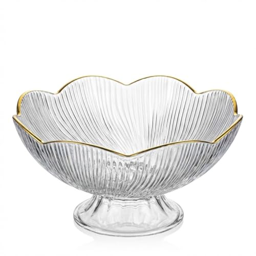 Fruteira de Mesa em Acrilico Transparente com Detalhes Dourados Design Sofisticado em Formato de Flor Resistente e Fácil Limpeza