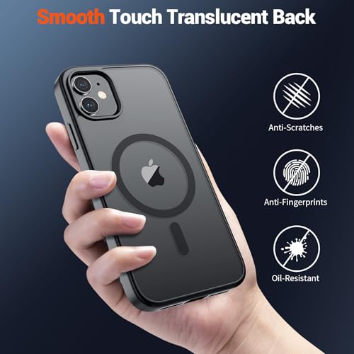 SUPFINE Magnetic for iPhone 11 Phone Case(Compatible with MagSafe)(Military Grade Drop Protection) Translucent Matte Shockproof Phone Cover,Black