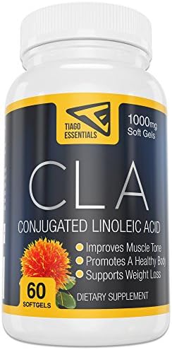 Tiago Essentials CLA 1000 Softgels, High Potency Safflower Healthy Weight Loss Supplement - Encourages Lean Muscle Growth - Aids In Muscle Recovery, 60 Ct Vitamin Supplement