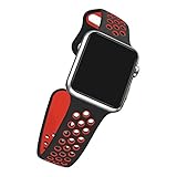 top4cus 38mm Soft Silicone Replacement Sport Strap iWatch Band for Apple Watch 38mm Edition & Sport & Apple watch Series 1 and Series 2 (Regular Black/Red, Small / Medium)