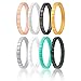 ROQ Silicone Rubber Wedding Ring for Women, Thin Stackable Wedding Band, Horizontal Lines, 2.5mm Wide 2mm Thick, 8 Pack, Rose Gold, Ivory White, Metal, Gold, Silver, White, Turquoise, Black, Size 7