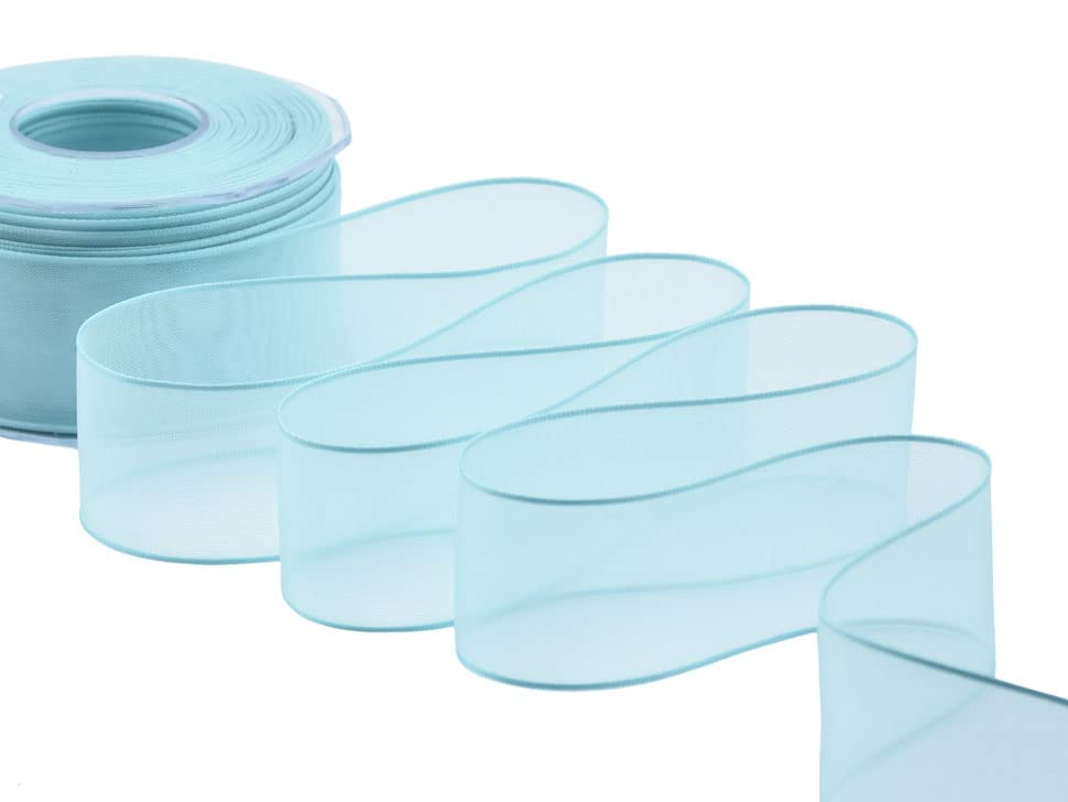 Furlanis - Organza Ribbon Satin Borders, Decorative Ribbon for Wrappings and Favors, Christmas Gift, Made in Italy - Aquamarine Green, 40 mm x 50 m