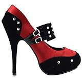 Show Story Black Red Two Tone Metal Stud Buckle High Heel Stiletto Platform Pumps,LF30438RD40,9US,Red