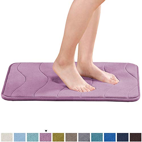 Memory Foam Bath Mat Quick Dry Non-Slip Bathroom Rugs Set for Extra Absorbency Non Slip Absorbent Super Cozy Velvet Bathroom Rug Carpet (17" X 24", Lilac Waved Pattern)