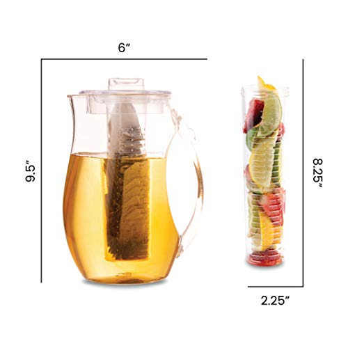 Homeries Fruit Infuser Water Pitcher with 3 Tubs (2.9 Quart / 93 Oz) - Shatterproof Acrylic Infusion Jug for Iced Tea, Juice, Beverages, Water, Lemon, Fruit & Herbs - BPA Free