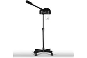ACEFOX LCD Ozone Facial Steamer Professional for Clean Skin, Skin Care Use at Home, Beauty Salon, Spa with Hot Mist, Timer Function, Adjustable Height, Rolling Wheels - Black