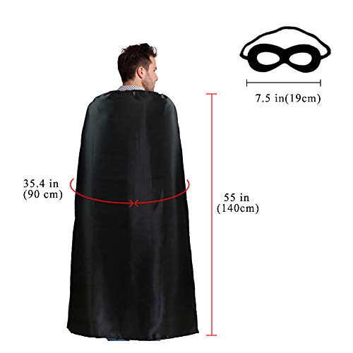 D.Q.Z Superhero Cape for Adult with Mask Men Women Super Hero Party (Black)