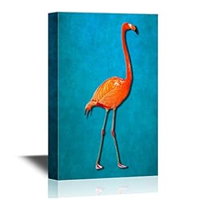 Canvas Wall Art - Red Flamingo Illustration on Blue Background - Gallery Wrap Modern Home Art | Ready to Hang - 12x18 inches