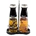 CucinaPro Olive Oil and Vinegar Infuser Bottle Dispenser Set of 2- Glass Dual Cruet Set (10 oz) w Built In Filter for Infusion and Clean Pouring- Storage Rack and Olive Oil/Vinegar Recipes Included