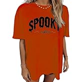 Halloween Shirts for Women Spooky Season Shirt Graphic Letter Print Oversized T Shirt Vintage Short Sleeve Tees Tops