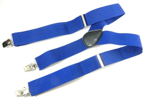 Unisex Adult Blue Adjustable Elastic Brace Suspenders Y back Neon Clip-on Belt