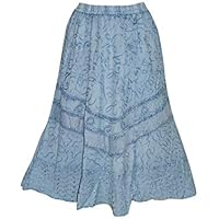 Mogul Interior Women's Skirt Embroidered Blue Rayon Boho Hippy Chic