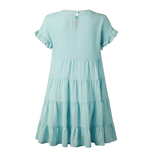 Joteisy Women's O Neck Ruffle Short Sleeve Tiered Casual Mini Dress (L, Light Blue)