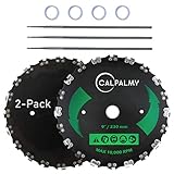 (2-Set) 9" x 20T Chainsaw Tooth Steel Brush Blades - 2 Blades, 5/32'', 3/16'', 11/64'' Assorted Round Files and 4 Washers | For Cutter, Trimmer, Weed Eater | Made from Carbon Steel, Cuts Like Butter