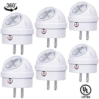Emotionlite Plug-in Night Lights, Warm White LED Nightlight, 360° Rotation, Dusk to Dawn Sensor, Kids, Adult, Bedroom, Hallway, Bathroom,Kitchen, Stairways, Corridor, UL Listed, 6 Pack