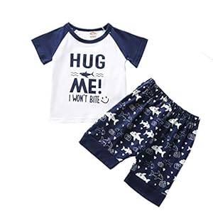 95sCloud 2 stuks baby jongens zomer casual kledingset Cartoon Hug ME! I Won’t BITE T-shirt + korte broeken shorts set…
