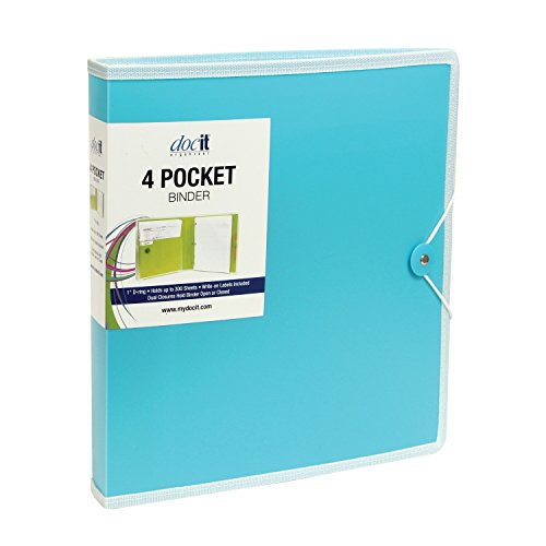 DocIt 4 Pocket Binder, Multi Pocket Folder and 1-inch 3 Ring Binder, Perfect for School, Office and Project Organization, Holds 300 Letter Size Papers, 8 Pack of Assorted Colors (00939)