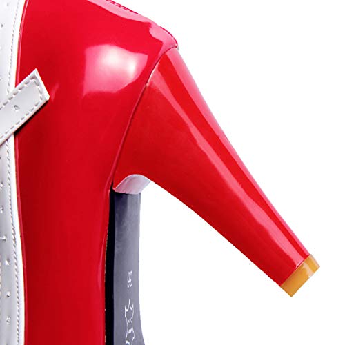 Susanny Women's Chic Sweet Round Toe T-Strap Bows Adorable Buckle High Cone Heel Mary Janes Dress White Pumps 8.5 B (M) US