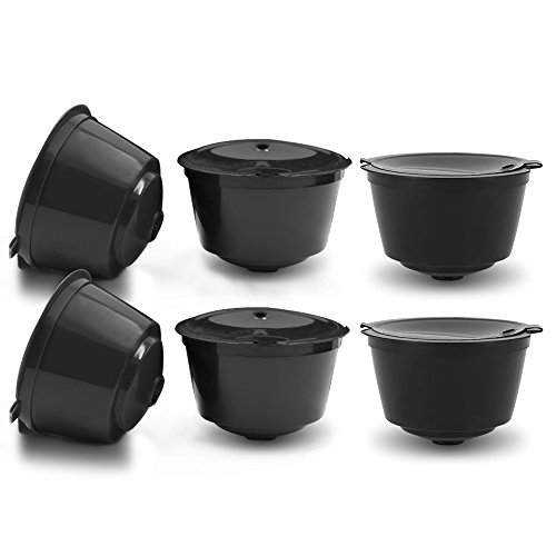 BRBHOM 6 Refillable Dolce Gusto Coffee Capsule Reusable Dolce Gusto Coffee Filter with Coffee Spoon,Brush (Black)