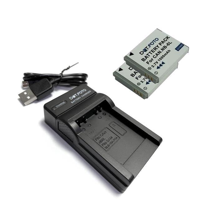 Dot.Foto NB-6L, NB-6LH Premium 1000mAh Battery (2-pack) & CB-2LYE type USB Battery Charger for Canon PowerShot SX510 HS, SX500 IS, SX710 HS, SX700 HS, SX520 HS, SX530 HS, SX280 HS, SX260 HS, SX170 IS