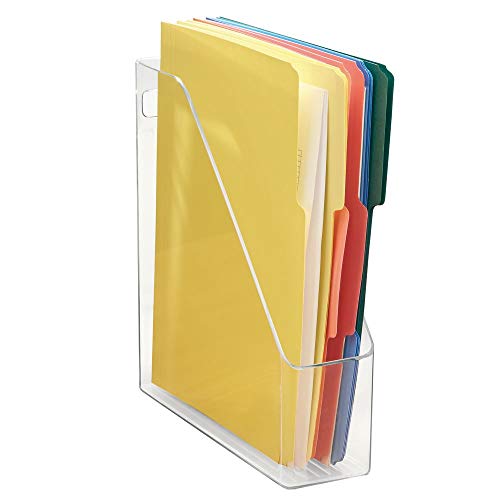 mDesign Plastic File Folder Bin Storage Organizer - Vertical with Handle - Holds Notebooks, Binders, Envelopes, Magazines - Container for Home Office and Work Desktops - 8 Pack - Clear - Thumbnail 6
