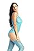 Amoretu Womens Striped Lingerie Fishnet Bodysuits Crotchless Bodystocking Acid Blue