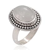 Chuvora 925 Oxidized Sterling Silver Natural Moonstone Gemstone Oval Rope Edge Vintage Band Ring Size 8