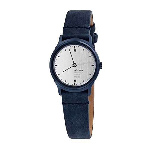 Mondaine ' Helvetica' Swiss Quartz Stainless Steel and Leather Casual Watch, Color:Blue (Model: MH1.L1110.LD)