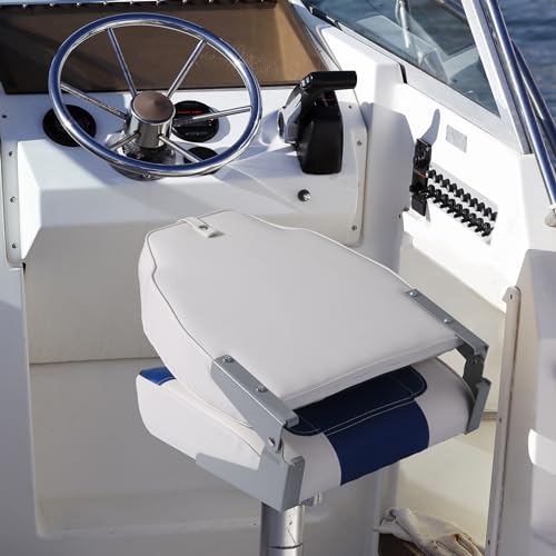 2 Pack High Back Folding Fishing Boat Seats, Fold-Down Boat Chairs with Thickened Sponge Padding and Hinges, Stainless Steel Screws Included, Fits Sightseeing Boats Speedboats Canoes, Blue