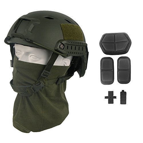 LOOGU Fast BJ Base Jump Military Helmet with 12-in-1 Headwear (OD)