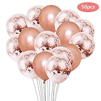 Eccoo House 50 Pieces 12 Inch Rose Gold Balloons Decorations with 3 Rolls Ribbons,Latex and Pre-Filled Rose Gold Confetti Party Balloons