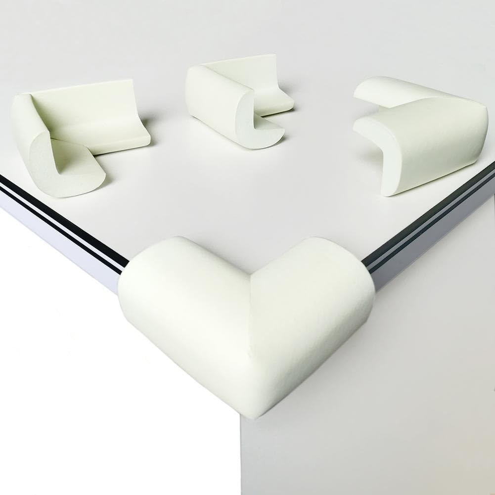 Santme 8 Pack Child Safety Corner Protectors, Soft Foam Baby Proofing Corner Guards Right Angle No Smell Table Corner Protectors for Baby and Kids White