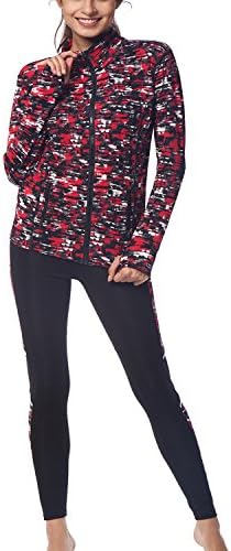 BELLEZIVA Women's Yoga Two Pieces Long Sleeve Zip up Pullover Tracksuits M Mottled Red