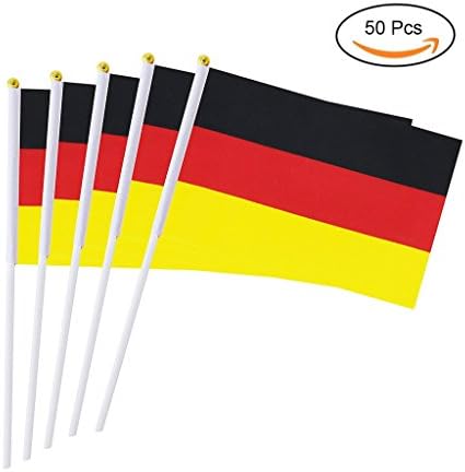 Germany Stick Flag, International Flags on Sticks Hand Held Small Mini Flag Banner 50 Pack for Office Party Decorations or Olympic Parades World Cup Sports Events Bar Festival Events Celebrations