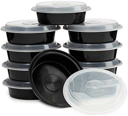 Reusable Microwaveable Food Storage Containers - Pack of 10 Stackable Bento Lunch Boxes with Lids, Freezer and Dishwasher Safe - 24oz Round - Black -By Homeryware