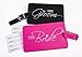 Bride Shower Gift - Bride Canvas Tote and Honeymoon Survival Kit (Bride and Groom Luggage Tags, Cup Holders and Do Not Disturb Door Hanger) Bundle of 4 Items