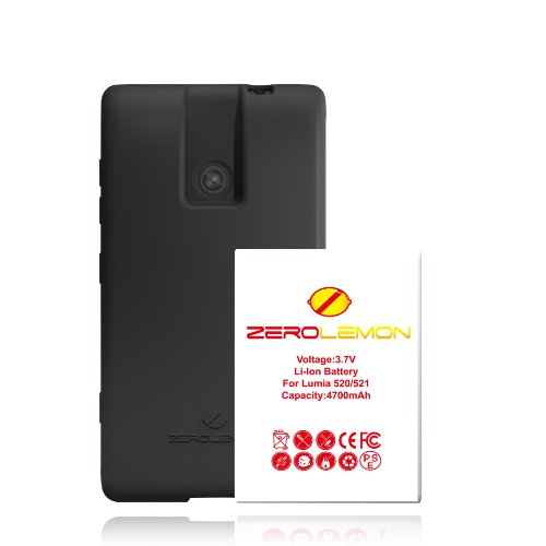 [180 Day Warranty] Zerolemon Nokia Lumia 520 / 525 4700mah Extended Battery + Black Extended TPU Protection Case