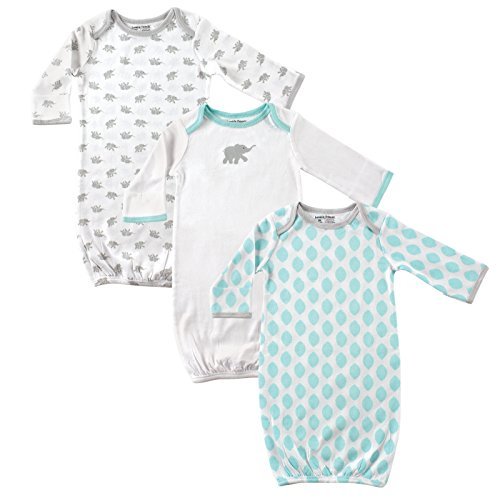 Luvable Friends 3-Pack Rib Knit Infant Gowns, Mint and Grey Elephants, 0-6 months Color: Mint and Grey Elephant Size: 0-6 Months, Model: 10133015_Elephant_0-6