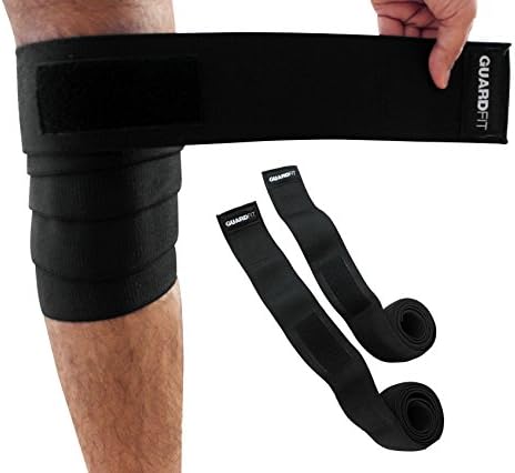 GuardFit Premium Knee Wraps – 78” Heavy duty straps suitable for Men &amp; Women to help with Squats, Weightlifitng, Bodybuilding and Powerlifting. Velcro closure to help reduce pain during Leg Press