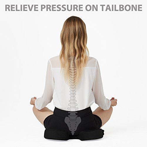 Coccyx Orthopedic Memory Foam Seat Cushion for Office Chair, Car, Wheel Chair and Bleachers, with Handle Anti-Slip Bottom. Relief from Back, Sciatica, Tailbone and Hemorrhoids Pain(Black) - Thumbnail 2