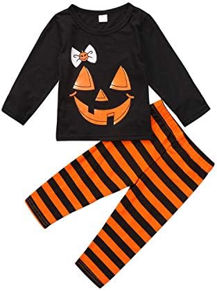 Ukrain 2Pcs Infant Baby Kid Girls Halloween Pumpkin Tops T-Shirt + Striped Pants Outfits Set