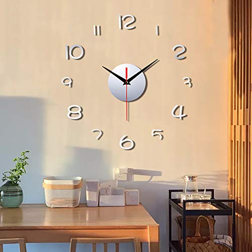 Wall Sticker Wall Clock, Frameless DIY Wall Mute Clock 30D Mirror Surface Sticker Home Office Decoration,White-7